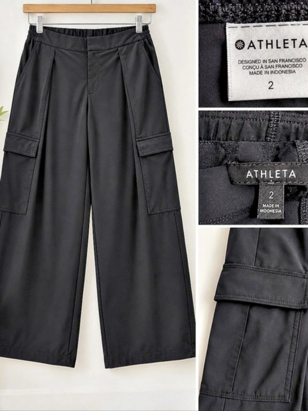 Athleta Venice High Rise Wide Leg Cargo Pant Black Size 2